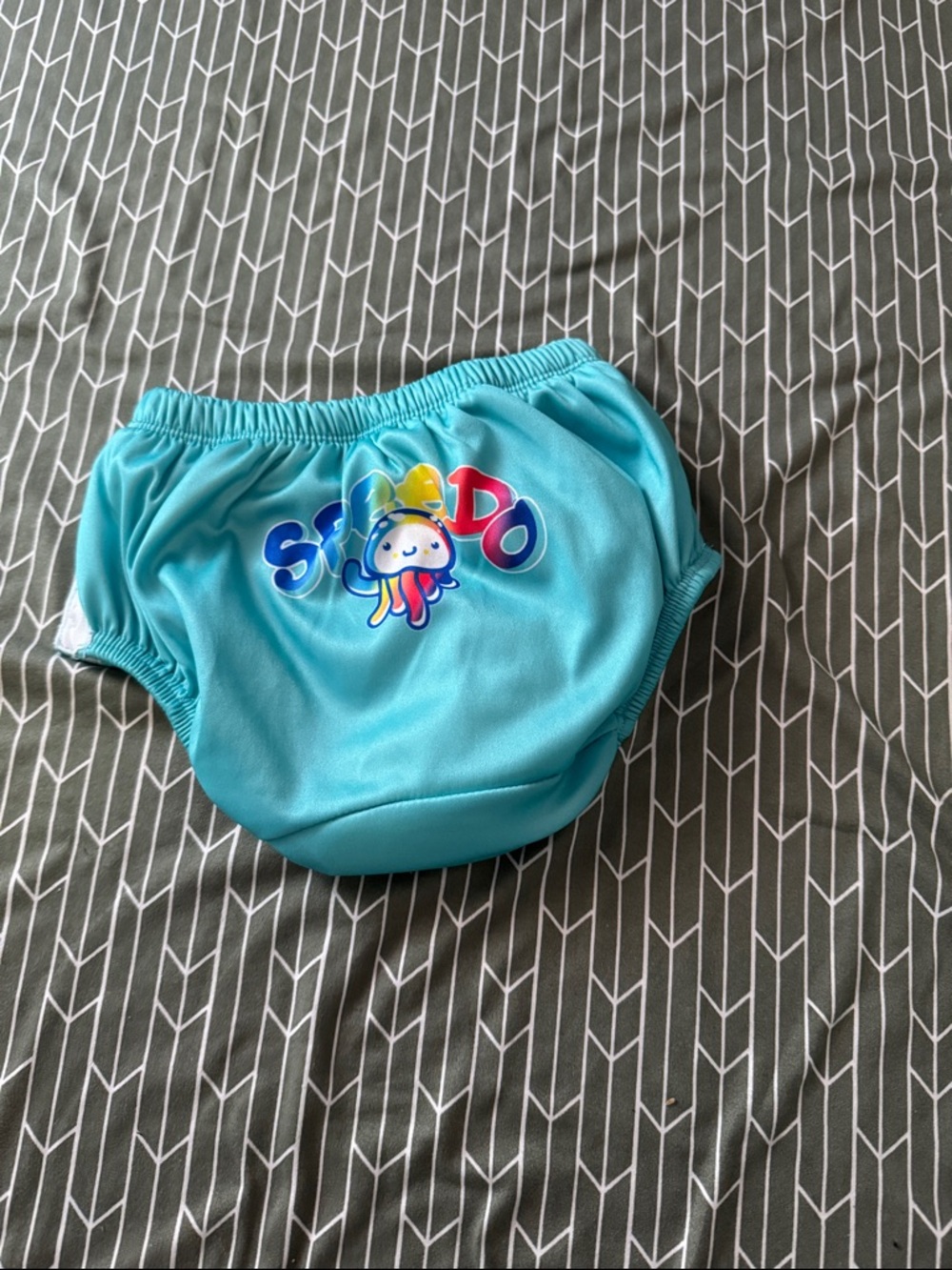 Speedo Aqua Blue Kids Swim Trunks with Colorful Jellyfish Logo